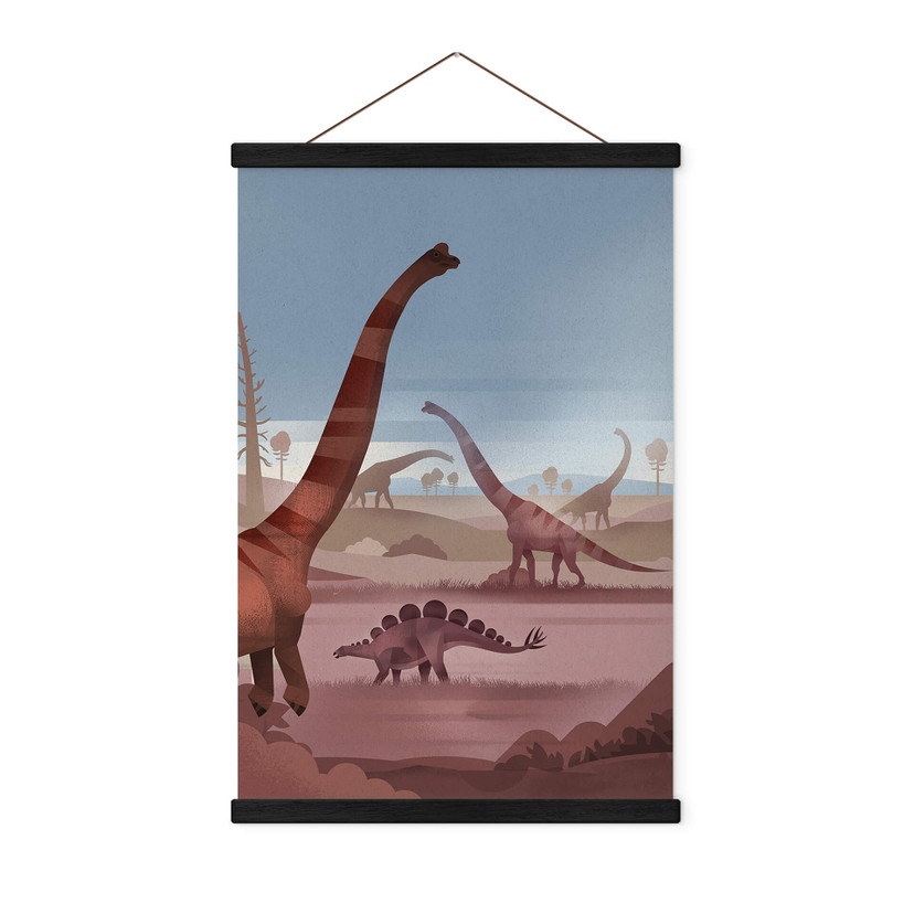 Obraz tkaniny W krainie dinozaurów - brązowy