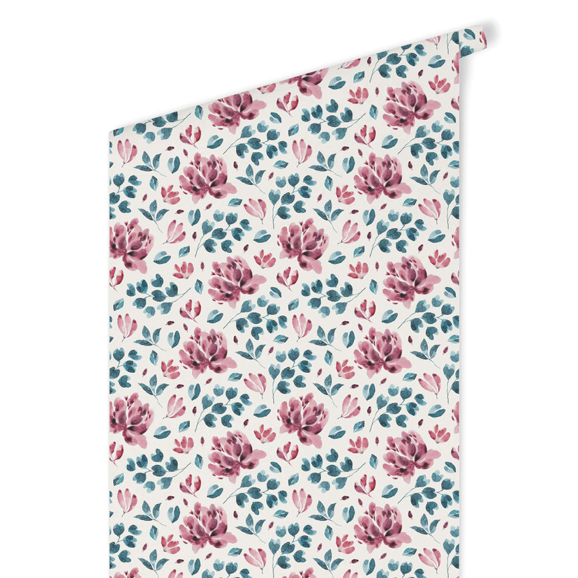 Tapet med mønster - akvarelblomster 03 - pink
