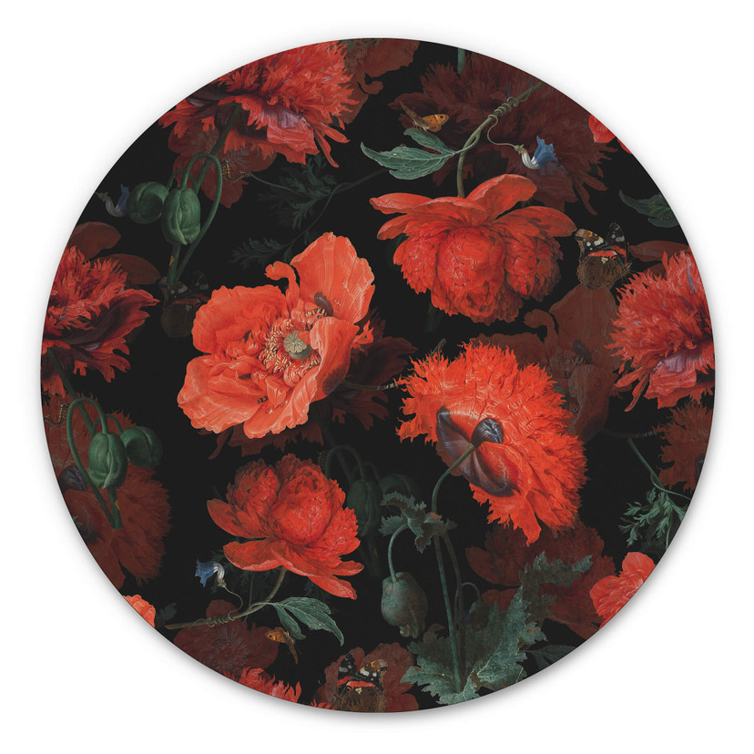 Tableau sur alu-Dibond UN Designs - Fleurs rouges - Rond