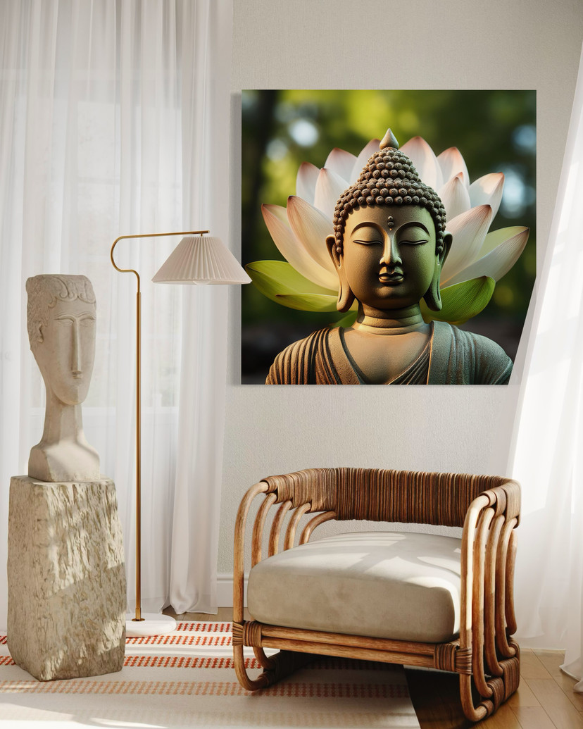 Leinwandbild Buddha-Statue Blume