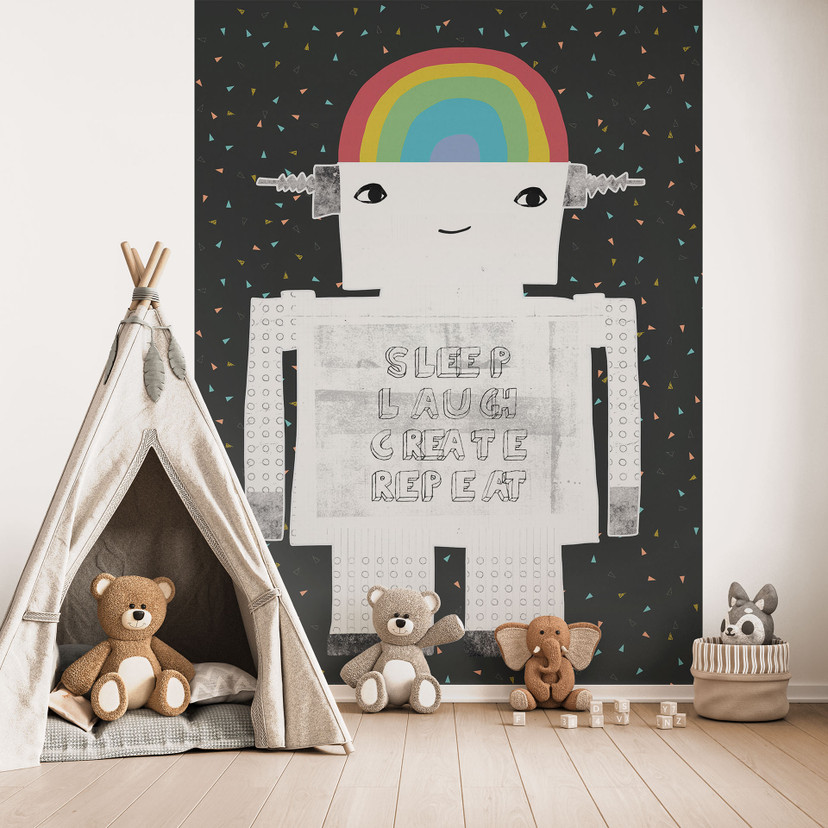Fototapeta, tapeta do pokoju dziecięcego tęczowy robot Sleep Laugh Create - Treechild