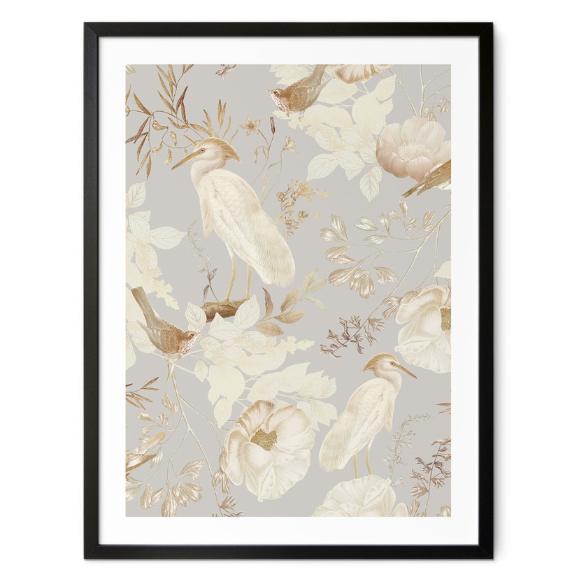 Poster Vögel zwischen weißen Blumen - UN Designs