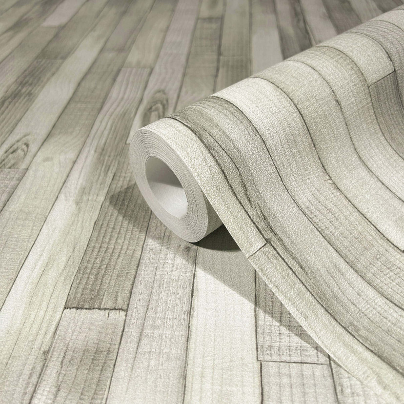 Non-woven tapet i trælook med korn grå træeffekt