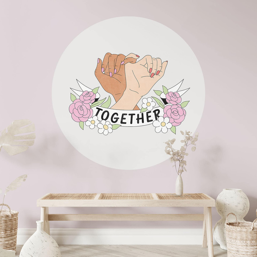 Naklejka na ścianę Together Sisterhood Floral Hands - okrągła