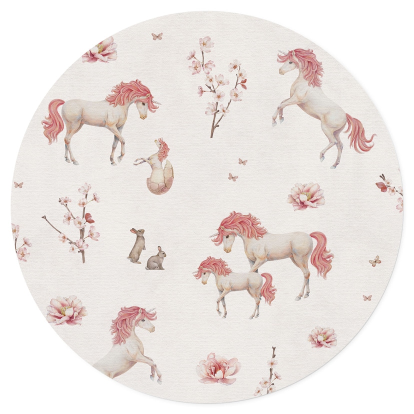 Wallsticker Enhörningsdröm i blomsterlandet - Kikki Belle - Rund
