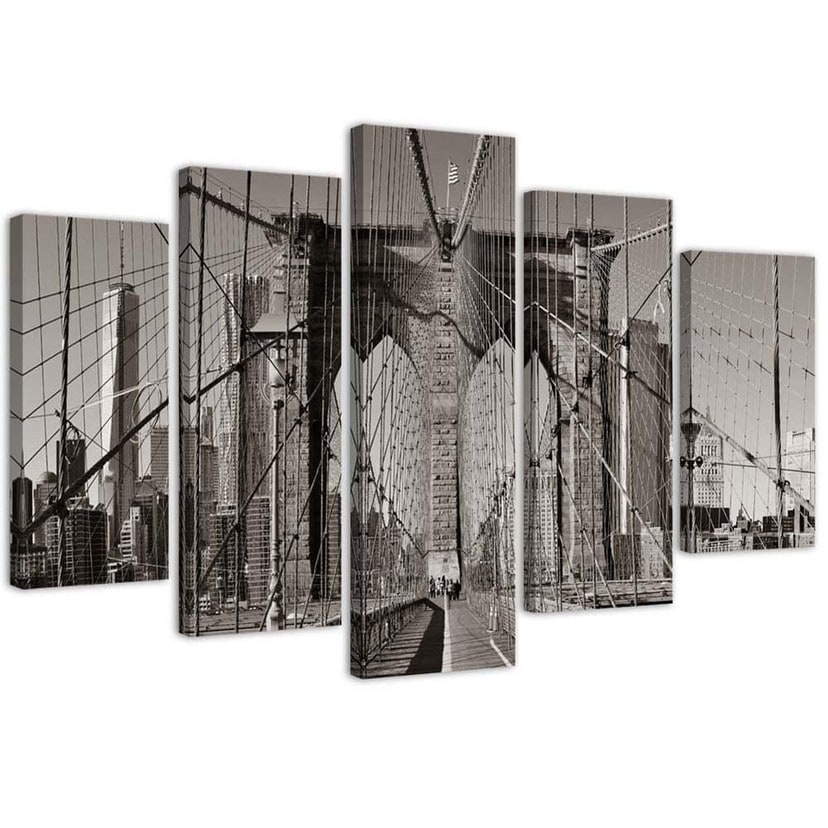 5 stykke lærredstryk, Brooklyn Bridge New York