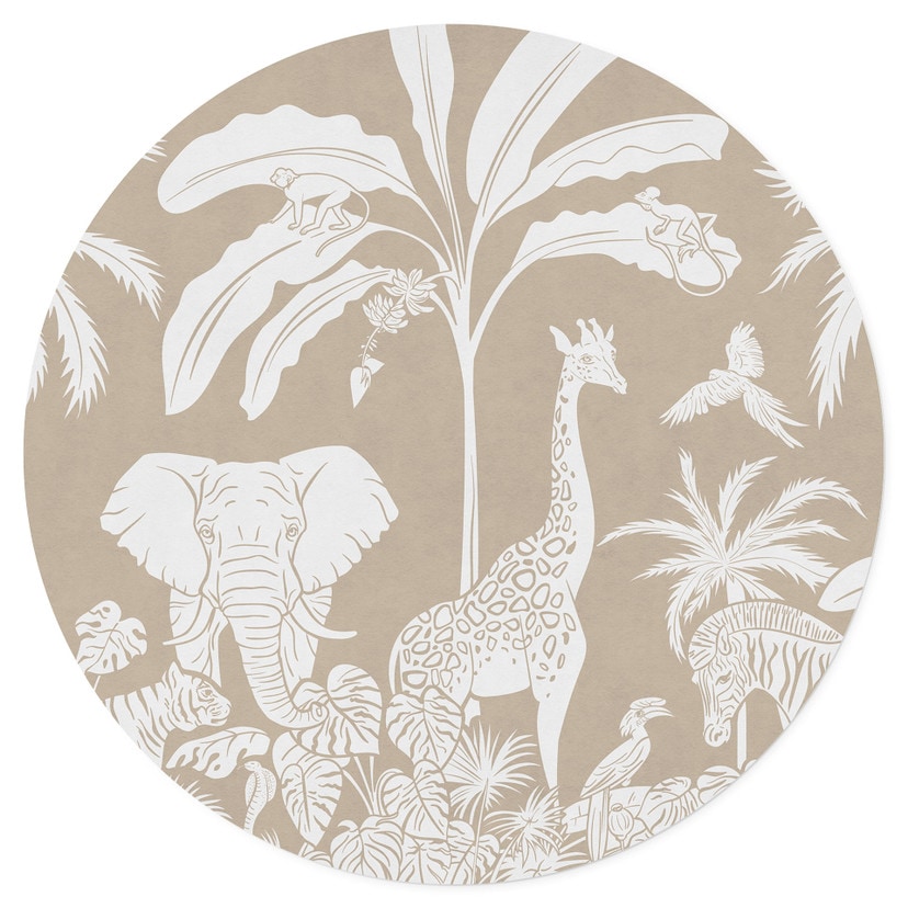 Wallsticker Djungeldrömmar - Afrikas djurvärld i brunt - Kikki Belle - Rund