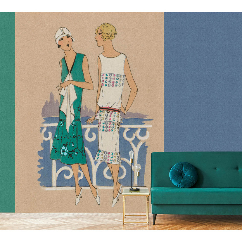 Fotomural Paredes de Patel 3 Parisienne 3 azul, verde, beige, blanco, amarillo