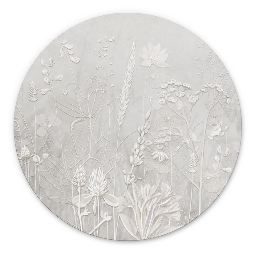 Wanddecoratie planten in wit in modern design - Ms Tiff - Alu-Dibond rond