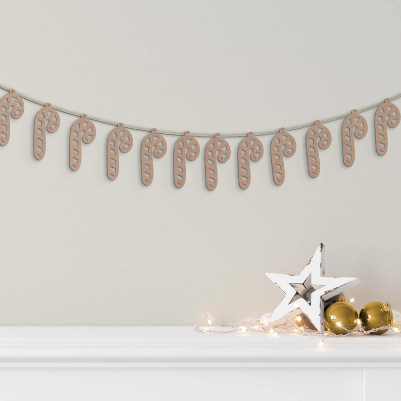Dekoracja drewniana świąteczna - Candy cane MDF natural (14 sztuk) - 4x9 cm każda