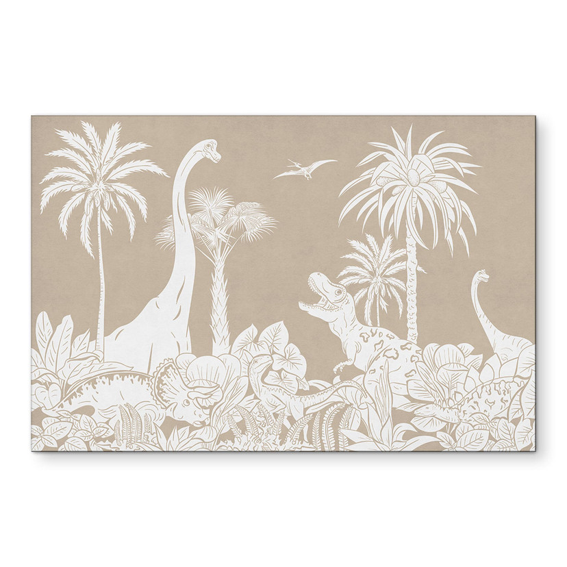 Billede Dinosaurer i den vilde jungle - Brun - Kikki Belle – print på aluminium (Alu-Dibond)