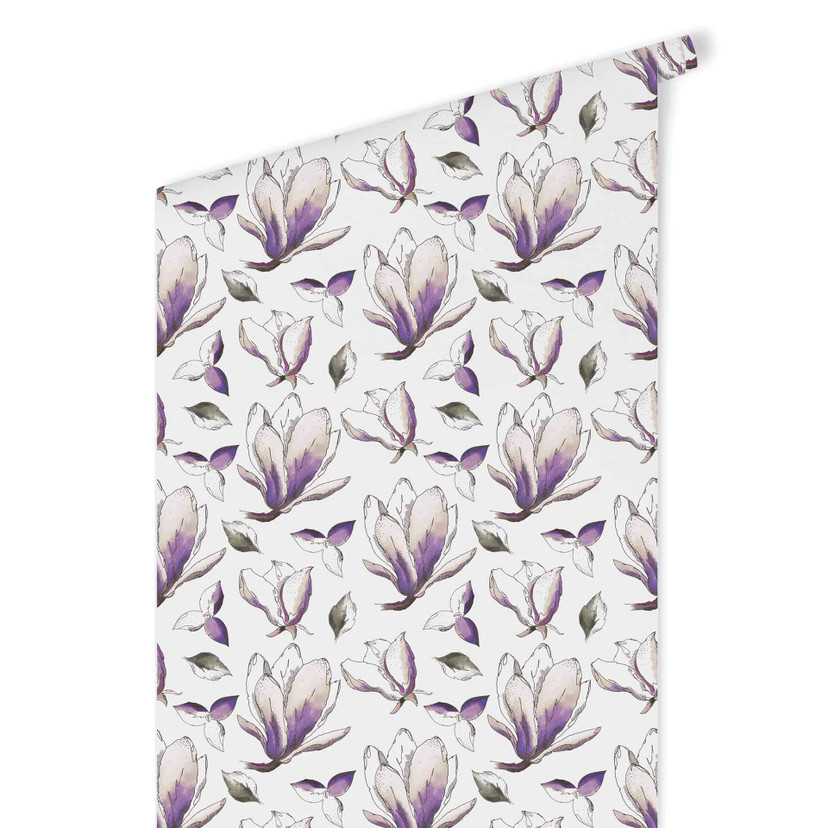 Tapet med mønster - illustrerede blomster - violet