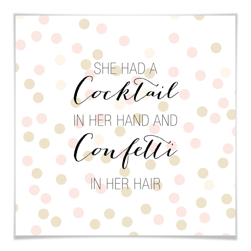 Plakat Confetti & Cream - Koktajl w jej dłoni i konfetti we włosach