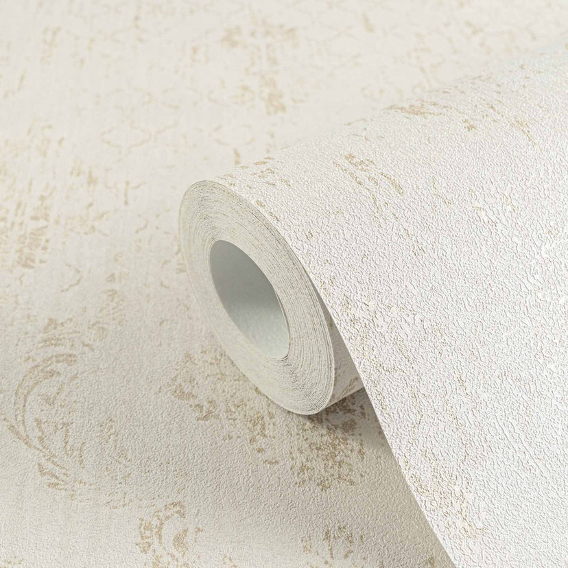 Papier peint ornemental Beige Or - papier peint intissé à structure brillante, aspect vintage