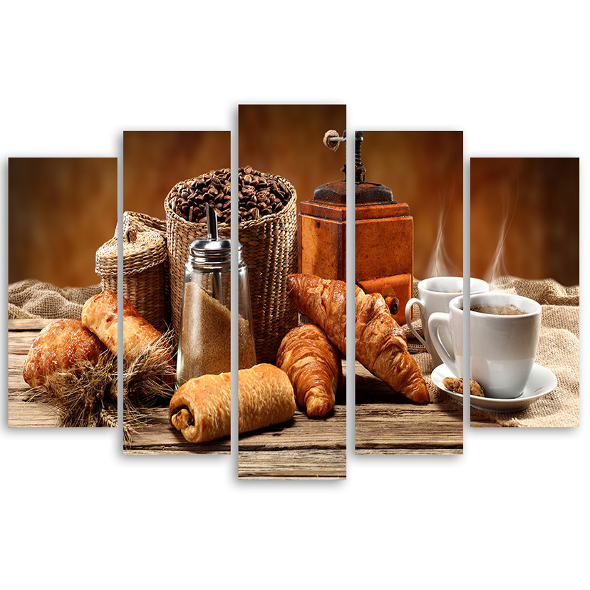 Lærredsprint 5 dele, kaffe og friske croissanter