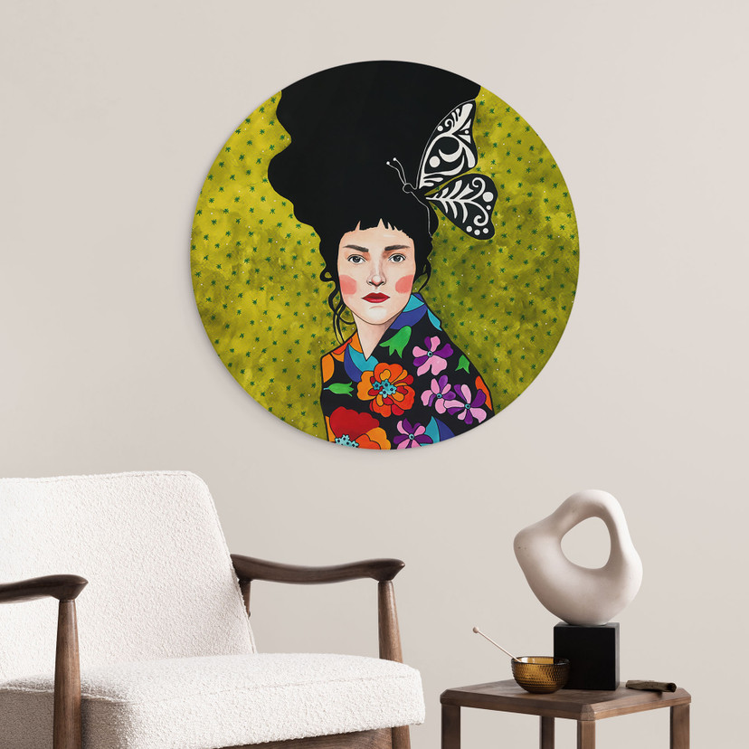 Tableaux Femme avec papillon dans les cheveux - Alu-Dibond - Hülya - Rond