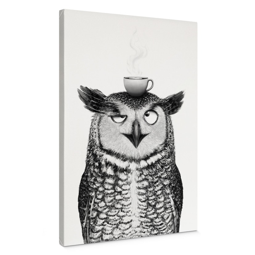 Canvas schilderij Grappige Uil met Koffie - Korenkova