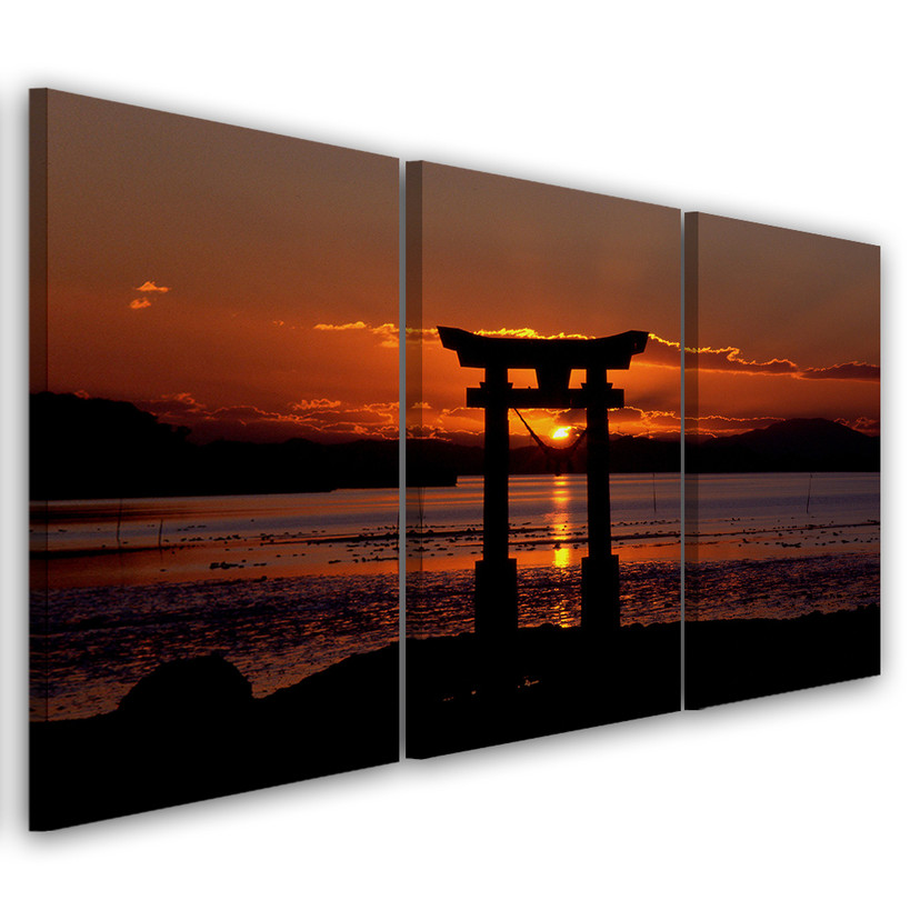 3 stykke lærredstryk, Torii Gate ved solnedgang