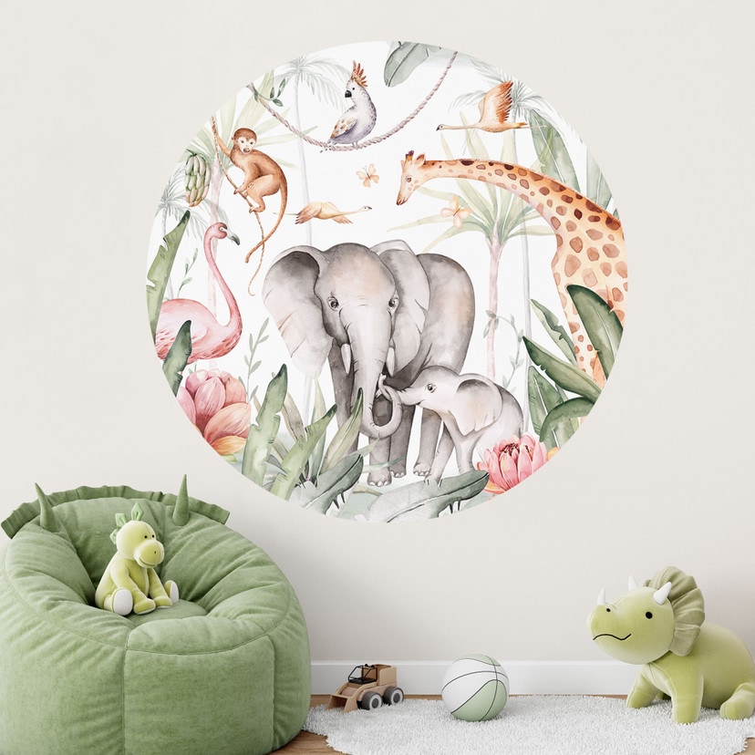 Wallsticker Afrikanska djur i regnskogen - Kvilis - Rund