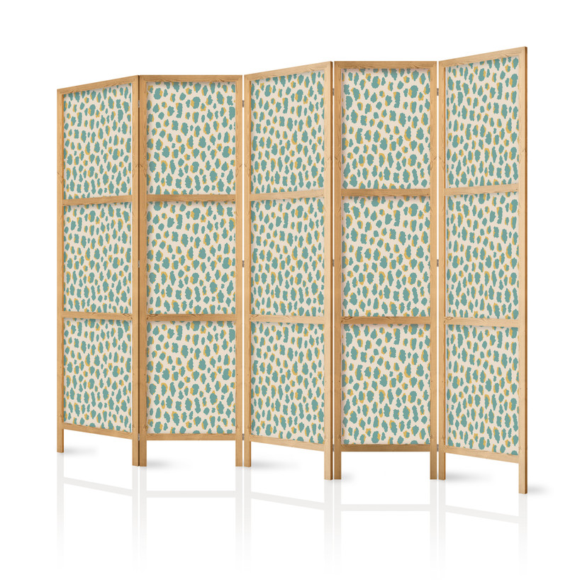 Japanischer Paravent, Raumteiler freistehend, Trennwand - Giraffe Pattern in Turquoise Spots