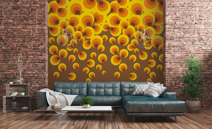 Retro koła żółty pomarańczowy - Fototapeta włókninowa Livingwalls - matowa i gładka