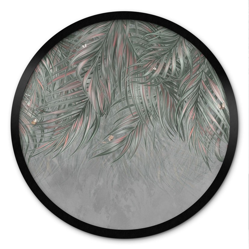 Poster Exotische Palmbladeren Roze-Groen - Ms Tiff - Rond