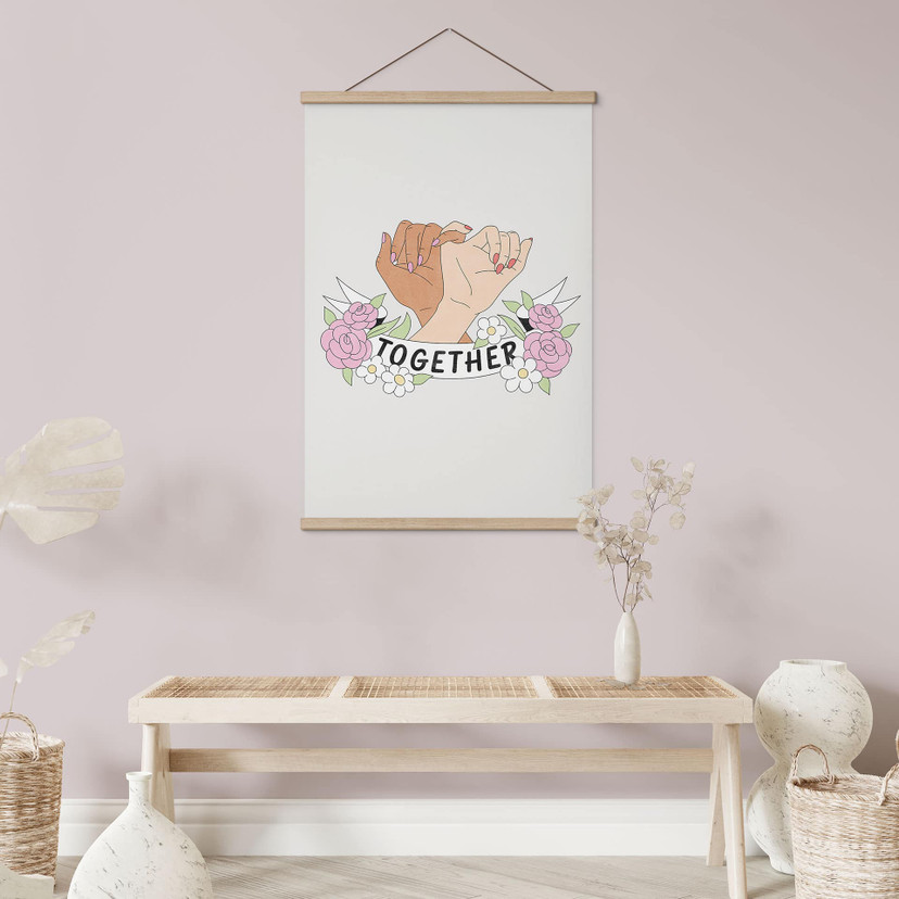 Stoffbild Together Sisterhood Floral Hände