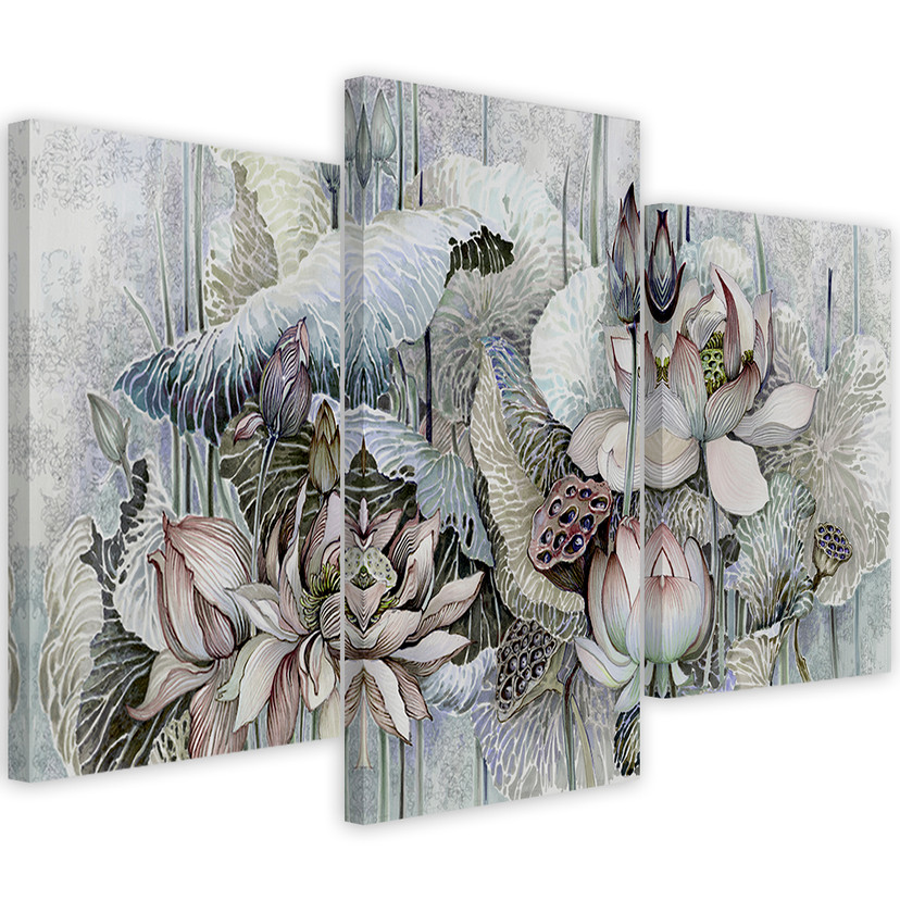 3 stykke lærredstryk, Saint Lotus-blomster