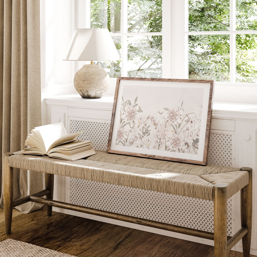 Poster met bloemenweide in lichtroze - Bloomery Decor