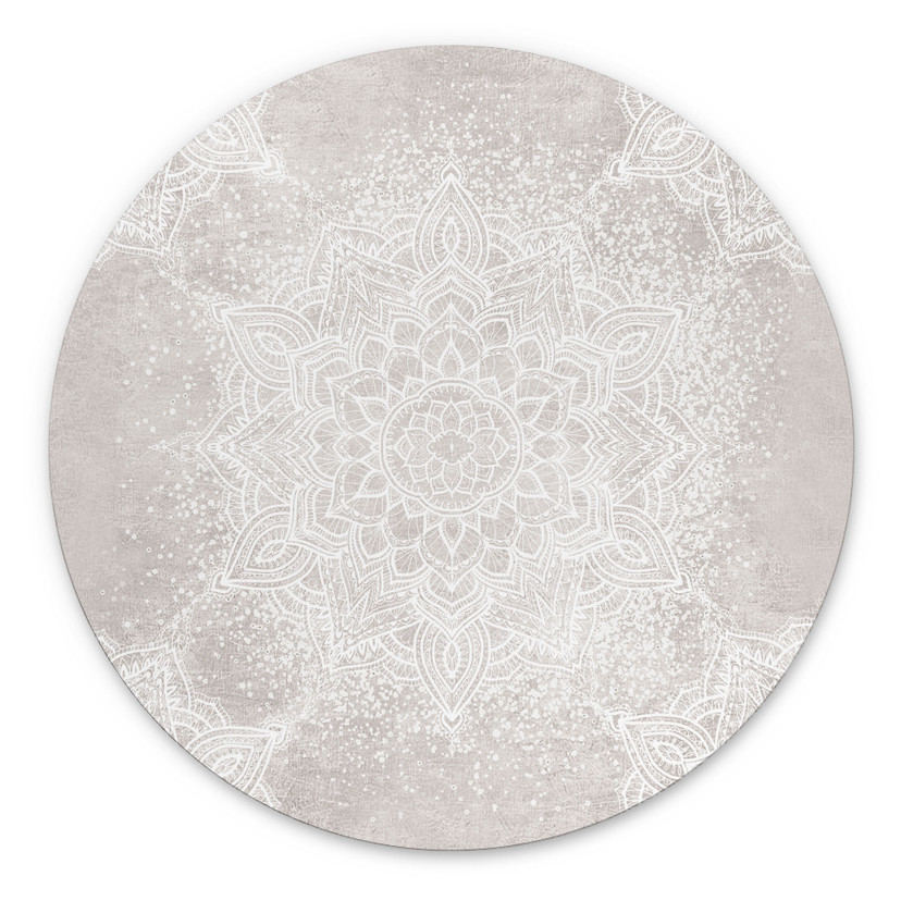 Billede Blid mandala på grå-beige - Bloomery Decor - rund – print på aluminium (Alu-Dibond)