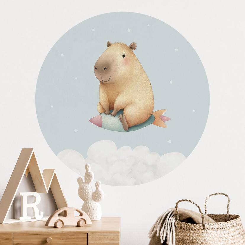 Kinderzimmer Wandtattoo Capybara im All - Sternentraum - Rund