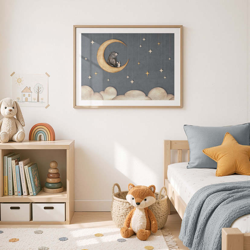 Poster Lièvre et Ours sur la Lune - Oliver Robins