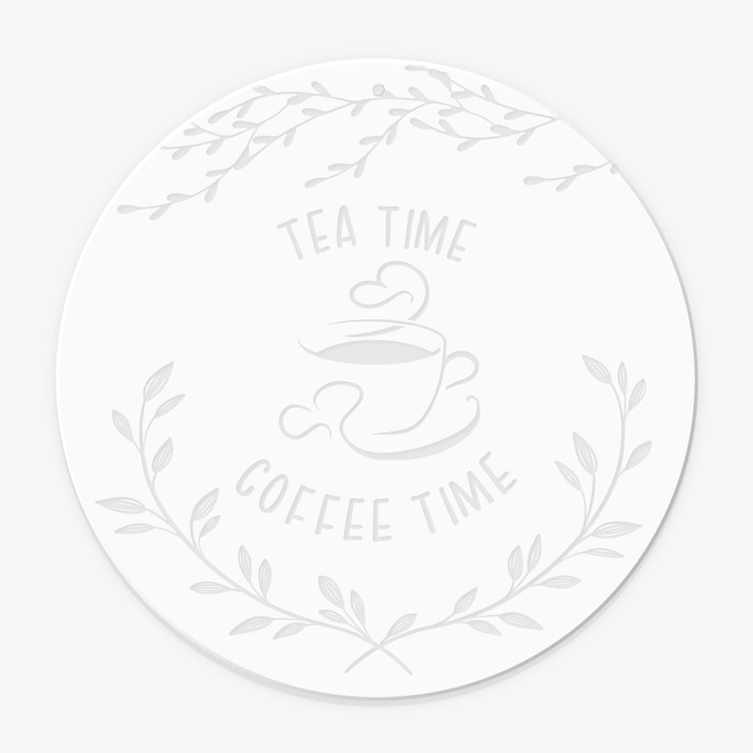 Akrylbillede, vinduesbillede til at hænge op Time out med kaffe og te - Rund