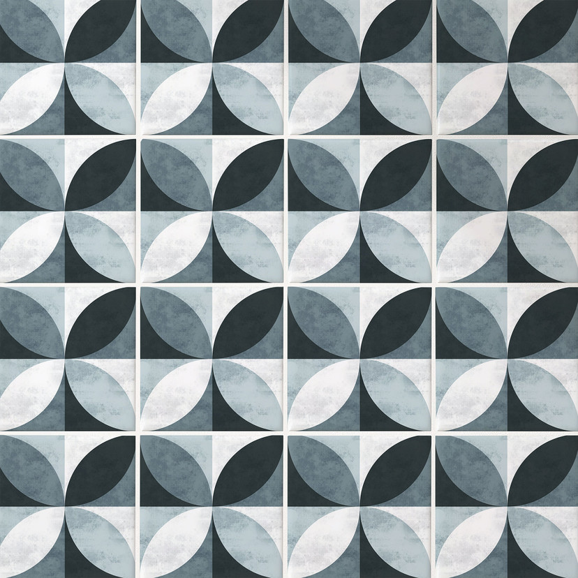 Naklejki na płytki Abstract Flower Pattern - niebieskie - zestaw 12 sztuk