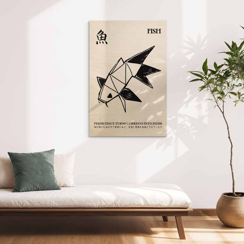 Houten Wanddecoratie Geometrische Vis Origami - Krygowski