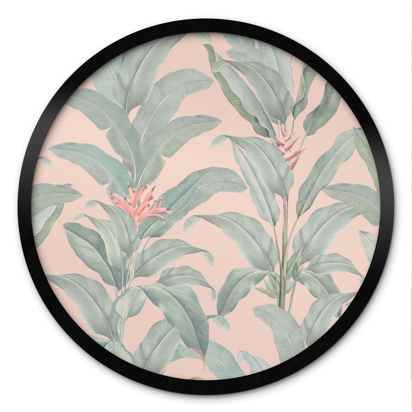 Plakat roślinny Urban Jungle Tropical Leaves Pink - Bloomery Decor - okrągły
