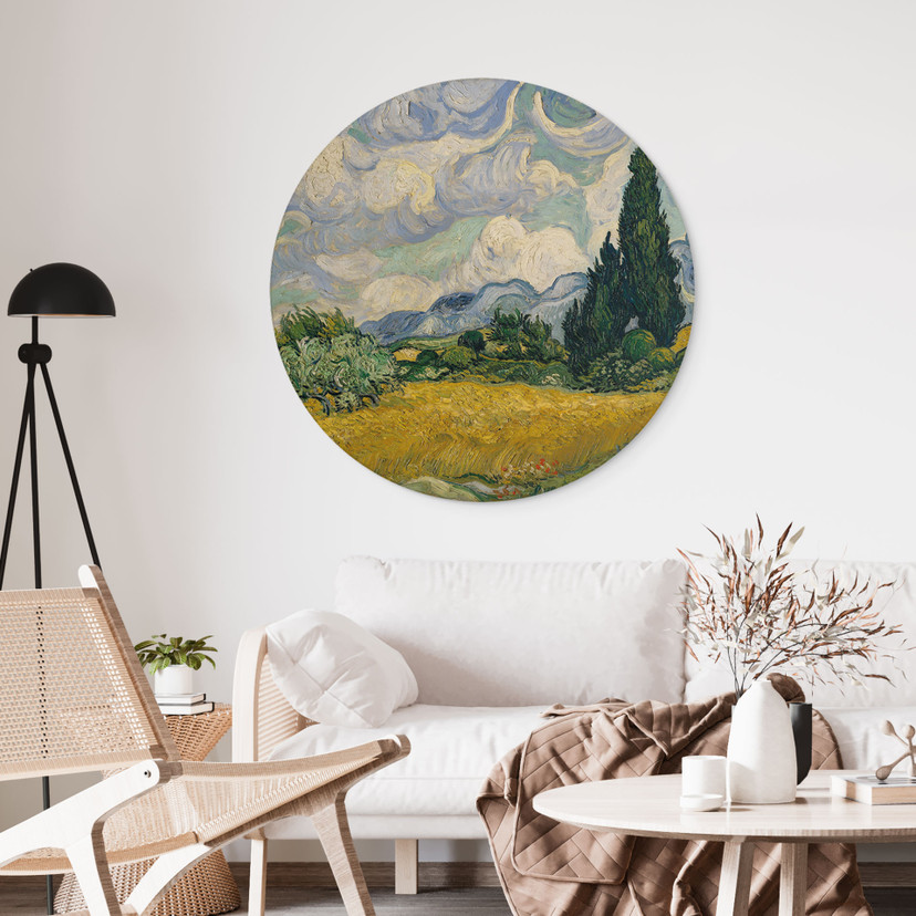Stampa su legno Van Gogh - Campo di grano con cipressi