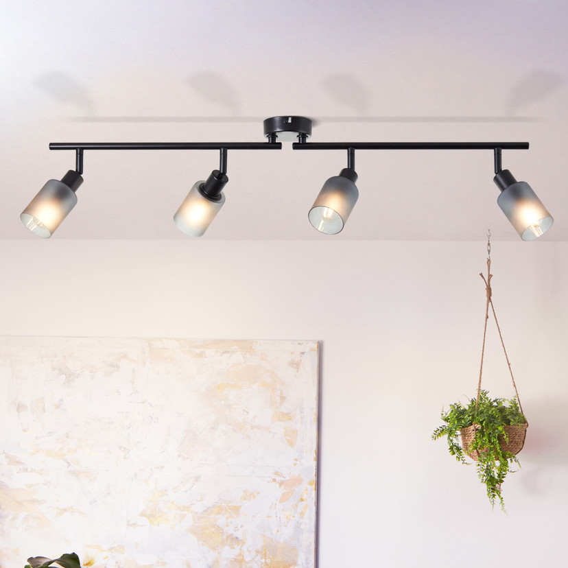 Spotrohr Leander, grau, 18 x 86 cm, Glas Lampe