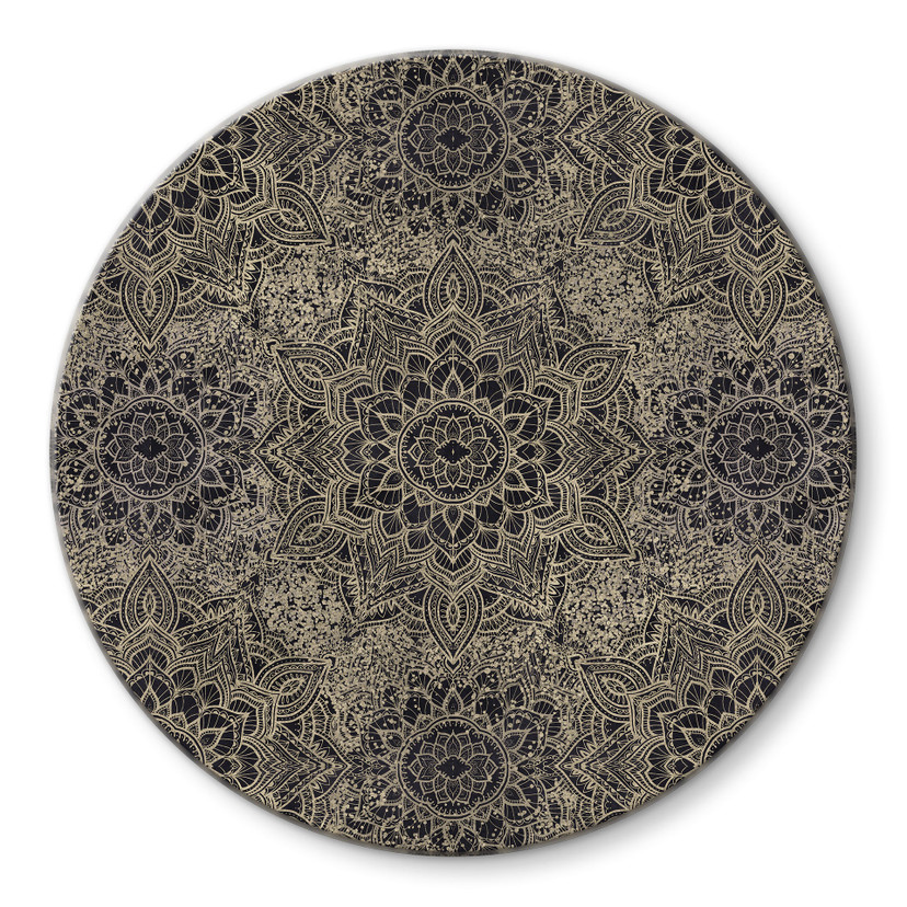 Glasbillede - Mandala Boho Antique Gold - Bloomery Decor - Round