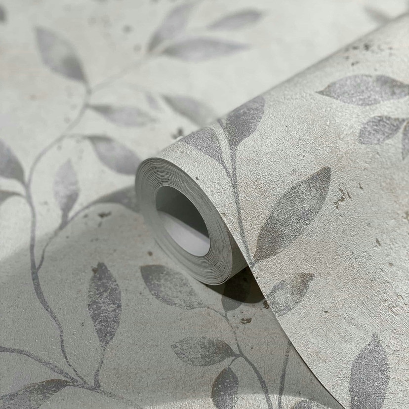 Non-woven tapet med bladmønster og metallic-effekt beige blomster
