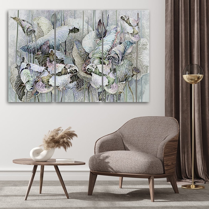 3 stykke lærredstryk, Saint Lotus-blomster