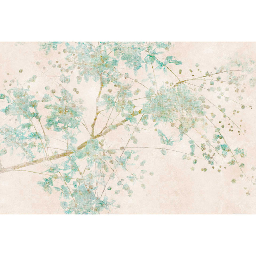 Papier peint aquarelle branches de fleurs bleu pastel - papier peint intissé à l'aspect délicat