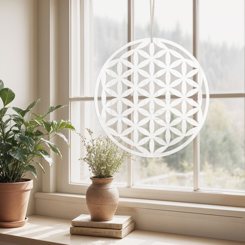 Akrylglasbillede, vinduesbillede til at hænge op Flower of life - rund