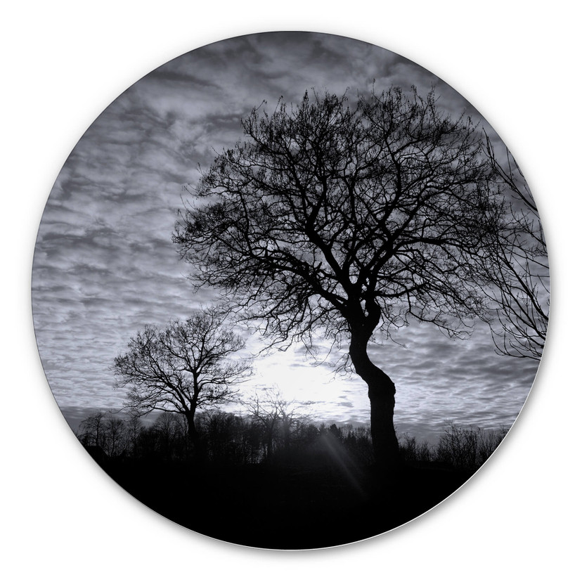 Wandcirkel Alu-Dibond Black and White Sunset