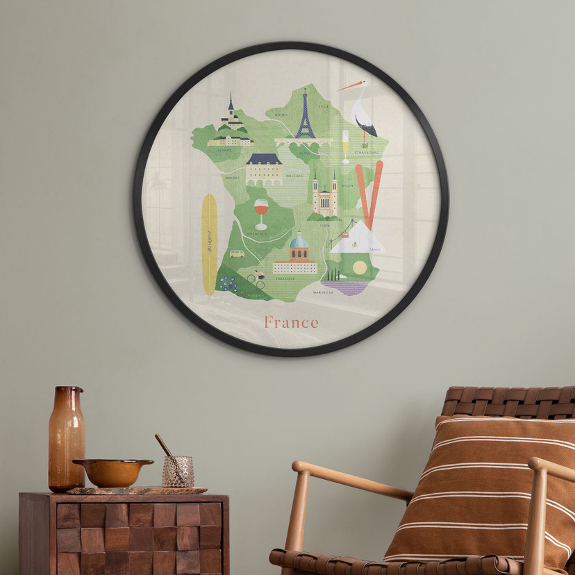Plakat mapa Francji - Rivers - Okrągły