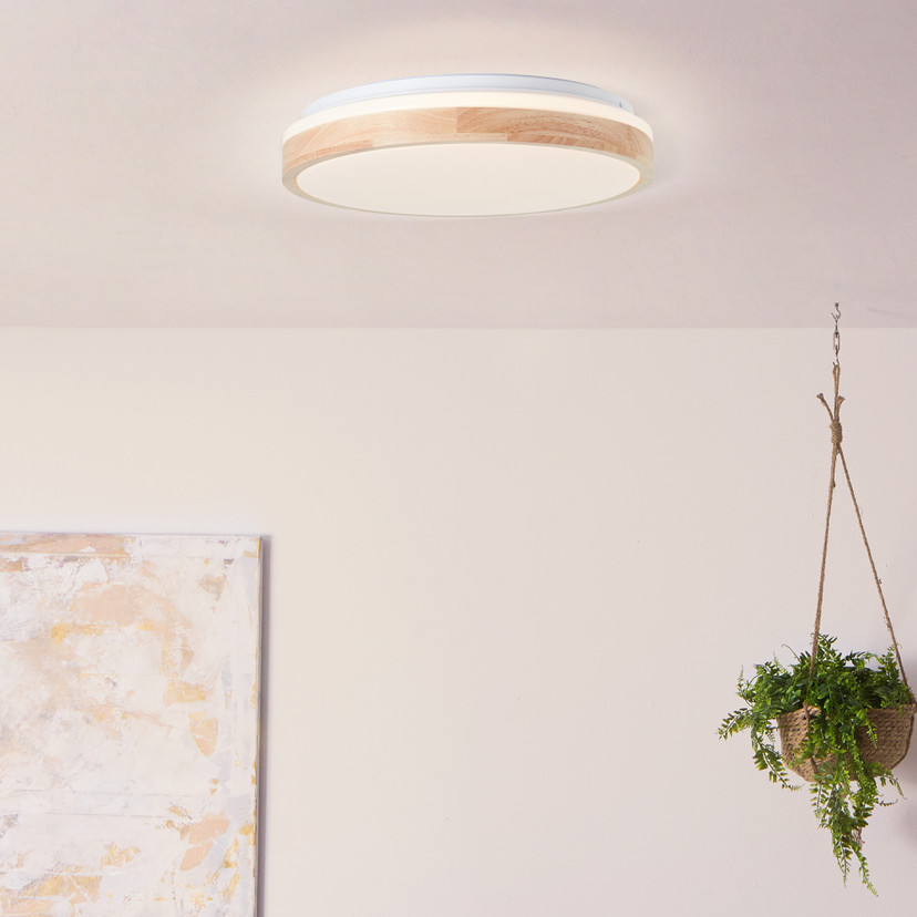 Deckenleuchte Cleo, beige, Ø 39 cm, Holz Lampe