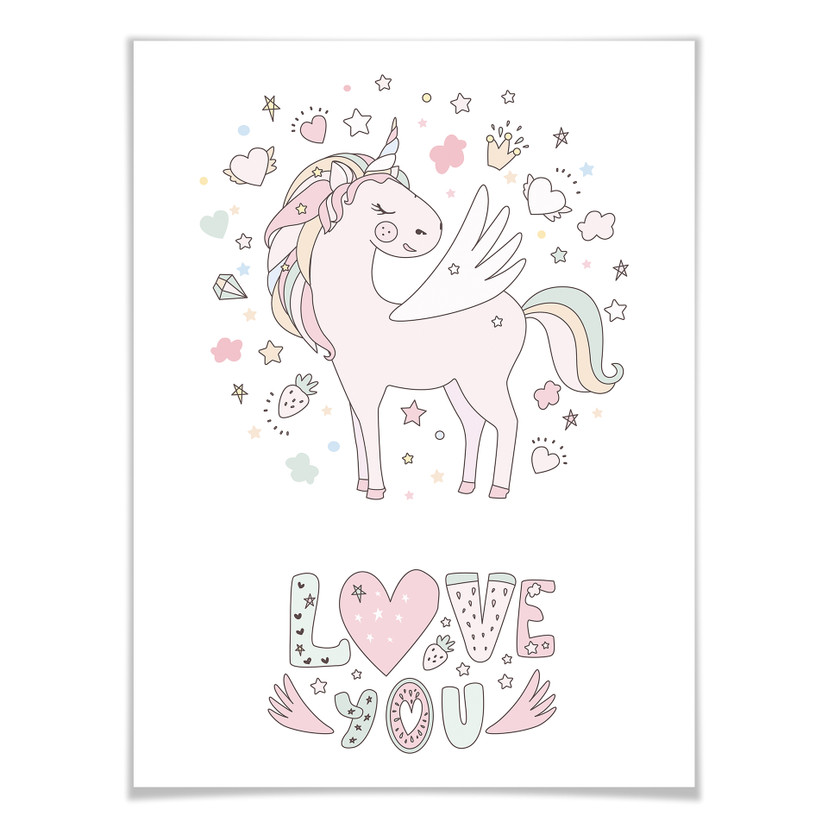 Plakat Kvilis - Love you - Jednorożec w szczęściu miłości