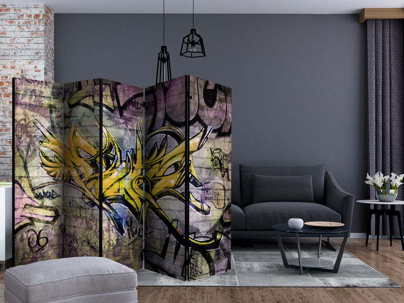 Skærm til rumdeling - Graffiti - Mural Expression , 5-delt - 225x172 cm