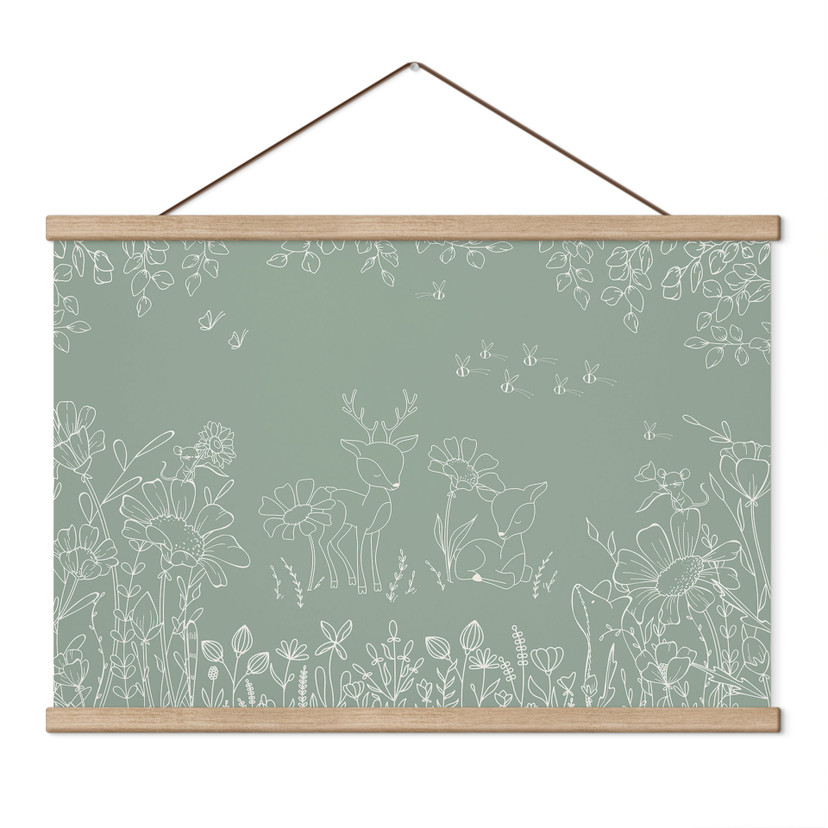 Chambre d'enfant Affiche textile Deux chevreuils dans la prairie fleurie - Oliver Robins