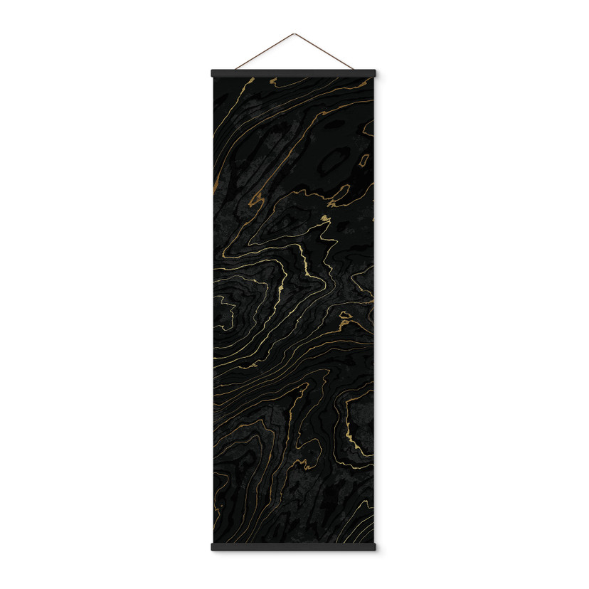 Textielposter Abstracte lijnen zwart-goud - Amini - Panorama